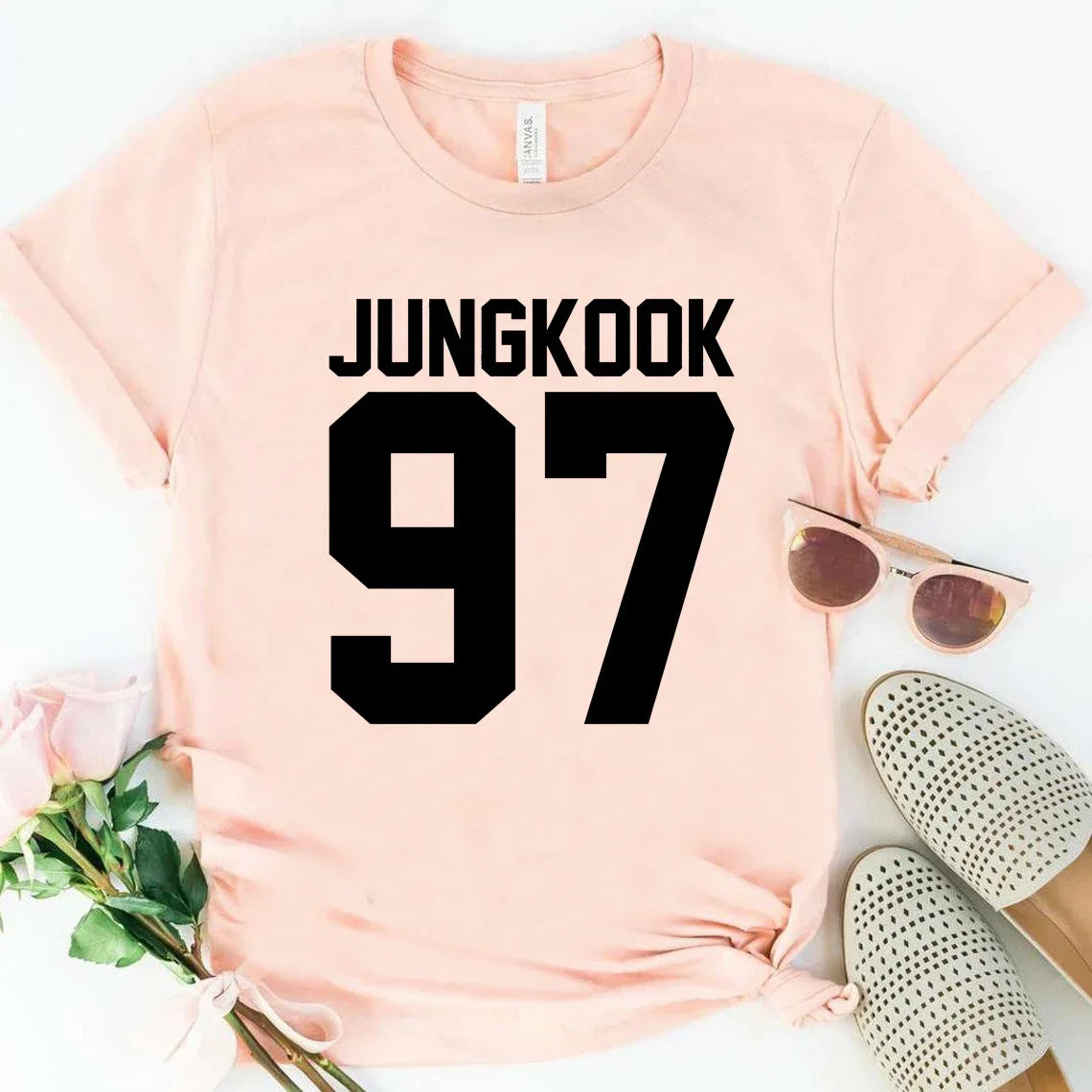 Jungkook 97 Kpop T-Shirt - Premium Polyester Short Sleeve Top - Stylish BTS Fan Apparel for Casual Wear